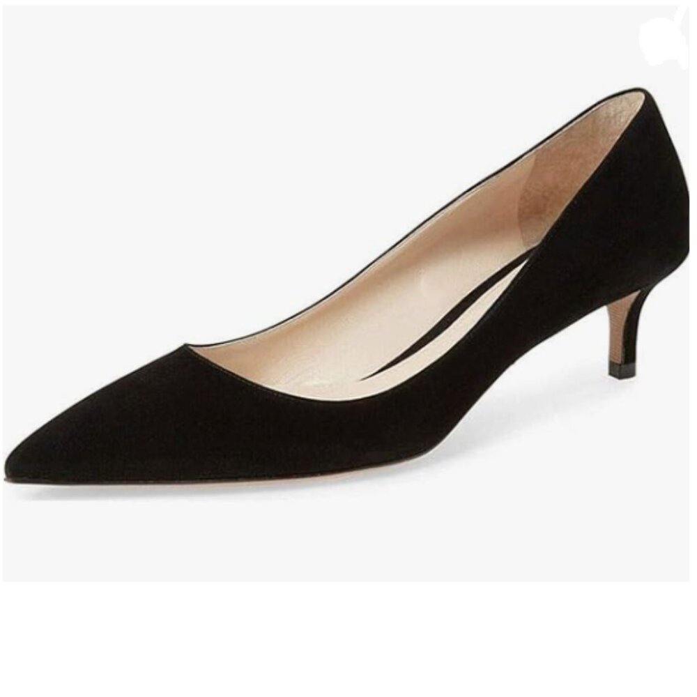 Ydn Black Kitten Heeled Pumps Pointed Toe Dress Shoes For Office Lady Soft Suede